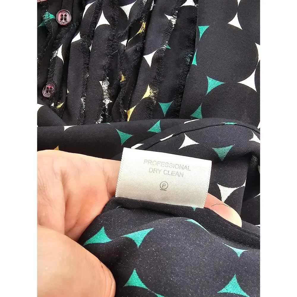 Tory burch 100% silk sz 4 black multicolor polkadot frill ruffle career EUC top